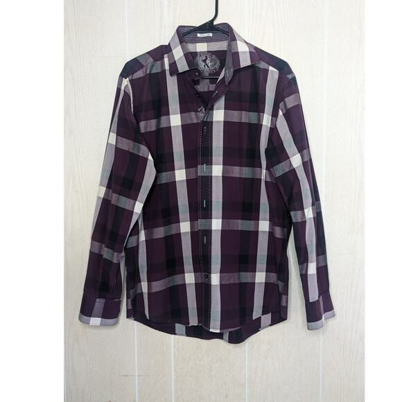 Bugatchi shaped fit men shirt check plaid print button down long sleeve size Med - Picture 11 of 11